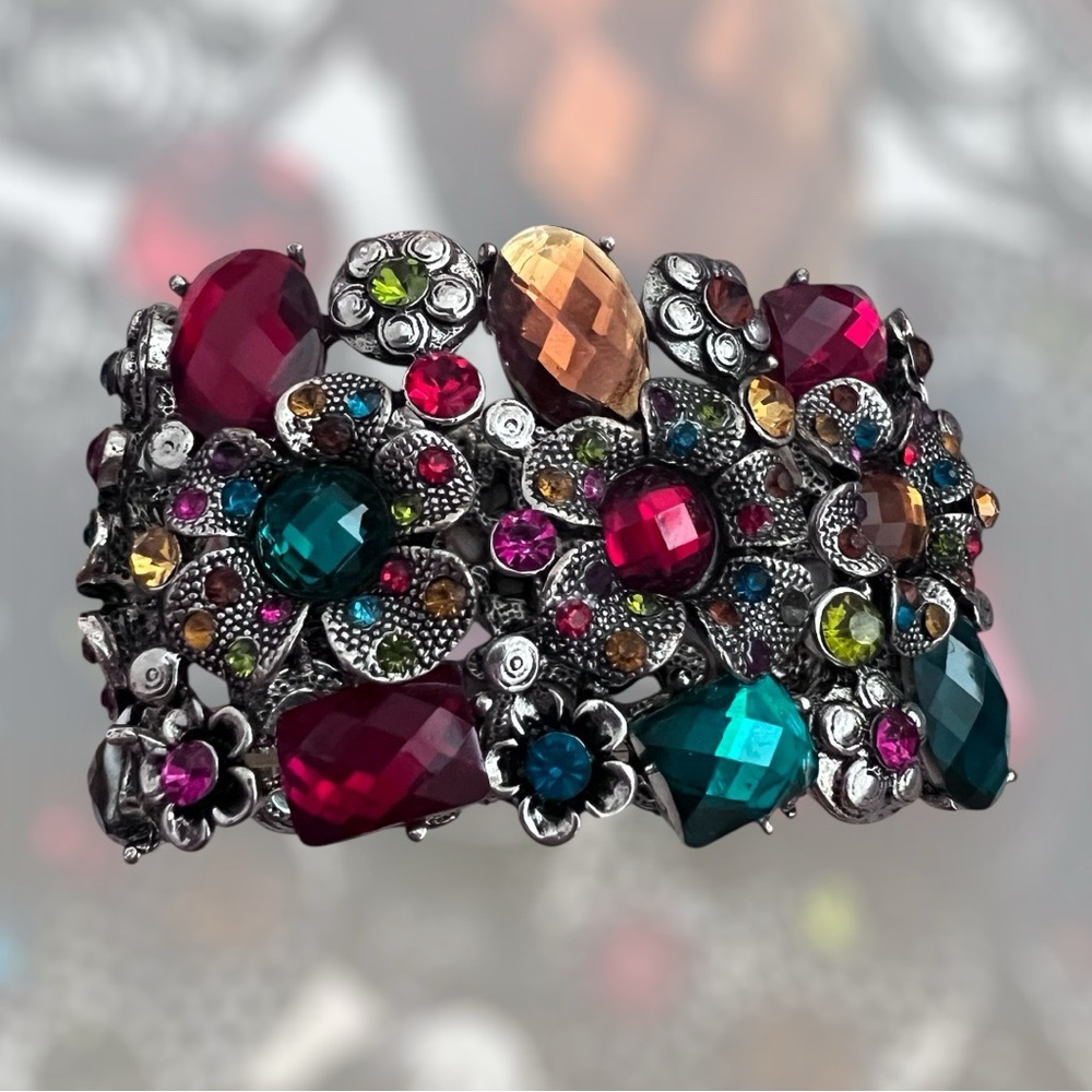 Multicolor Gemstone Floral Bracelet